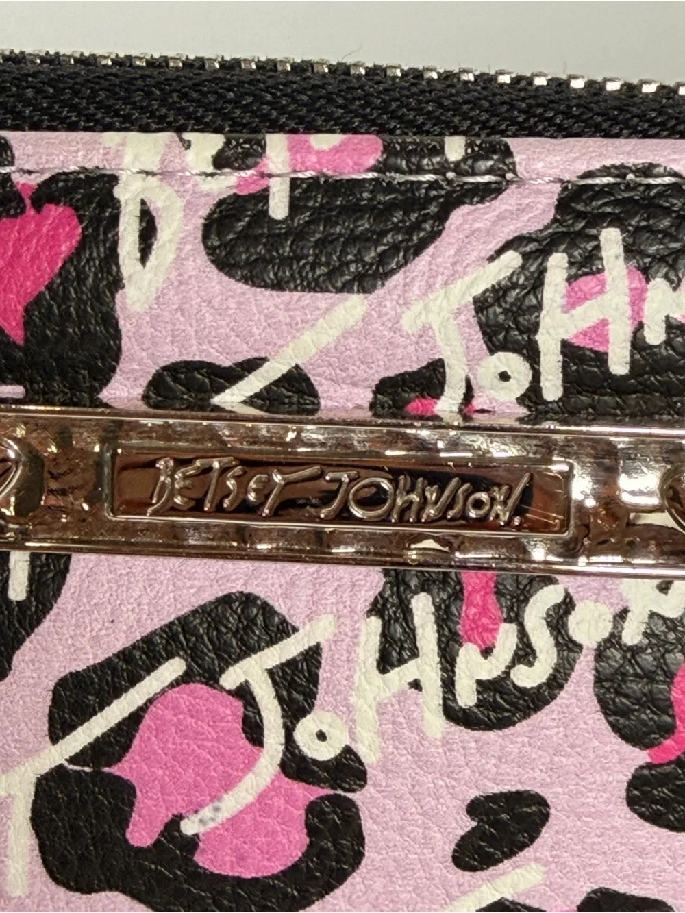Betsey Johnson Pink & Black Leopard Print Zip-Around Wristlet Wallet